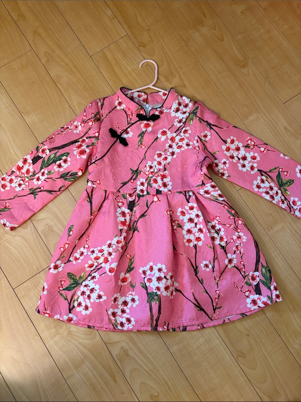 Girls' Pink Floral Long-Sleeve Dress